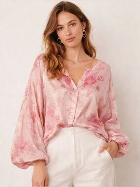 LoveShackFancy Adeline blouse/top in rose/gold/ pink metallic. Size L